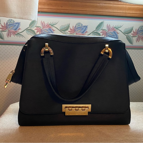 Zac Posen Eartha Double Handle Satchel Luxury Black Purse Full Size - Picture 12 of 16